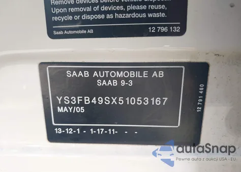 2005 Saab 9-3 Linear from USA, damaged, VIN YS3FB49SX51053167